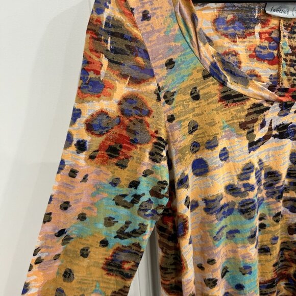 Feather Womens Abstract Multicolor Tunic Burnout Top Size 2 Combed Cotton Blend - Picture 4 of 10